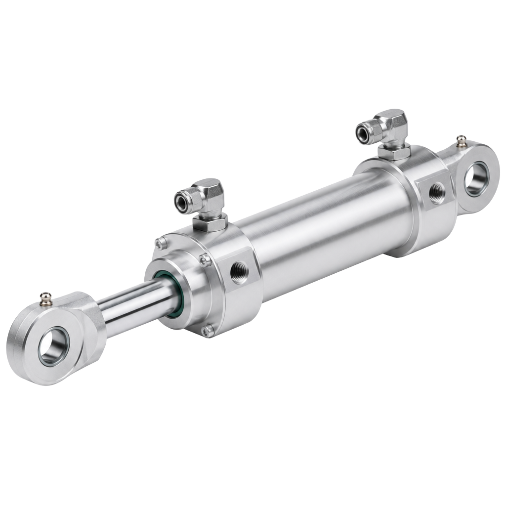 Aircraft hydraulic actuator with rod ends and fittings